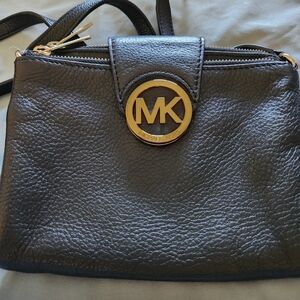 Michael Kors Black Leather Crossbody with Gold Logo